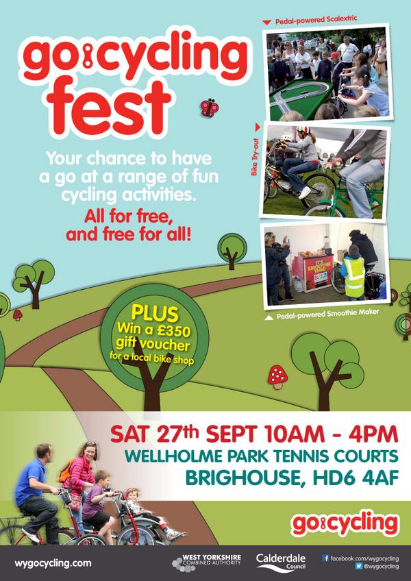 wygocycling's tweet photo. @RastrickMillion Free go:cycling fest tomorrow, cycle skills, bike try-outs, fun &amp; prizes at Wellholme Park Brighouse http://t.co/xSDlSjUgpA