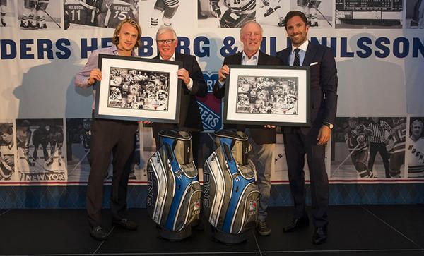 linushugosson's tweet image. Anders Hedberg &amp;amp; @projsarn hedrades av Rangers i samband med klubbens golftävling härom dagen. #legends #twittpuck