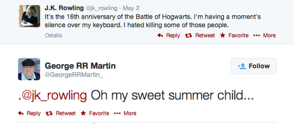 TayoAnn's tweet image. This made my day, even if that isn't the real GRRM. #BookNerdHumor #AuthorJokes #MomentOfSilenceForHogwarts