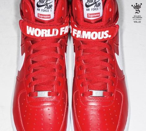 nicekicks's tweet image. Preview of the upcoming Supreme x Nike Air Force 1 Hi "Red" nicek.is/1rpwylN