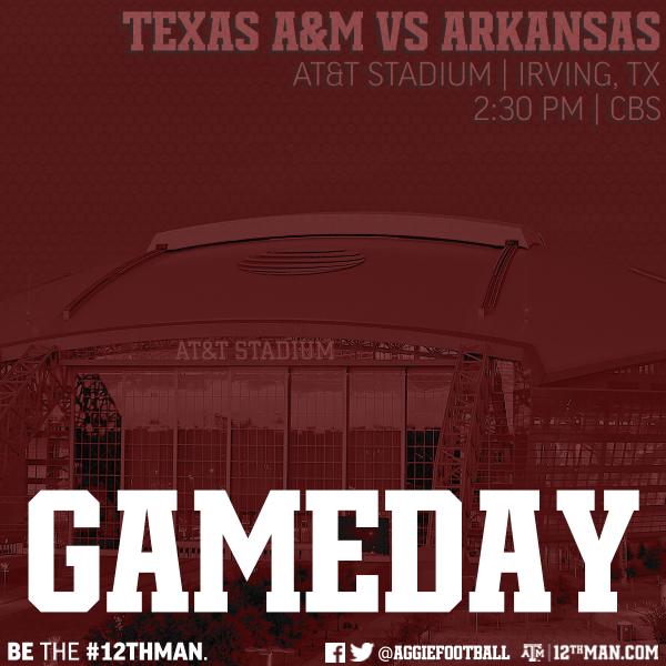AggieFootball's tweet photo. Gameday! RT if you are going to watch us #BTHOarkansas today! #12thMan #ARKvsTAMU http://t.co/6OoZCo482L
