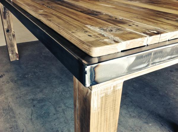 recykal's tweet photo. @recykal: Square 4 seater, crafted from reclaimed wood and steel. Ground and sealed steel rim http://t.co/sALcKjQDYW http://t.co/fyugEosBzg