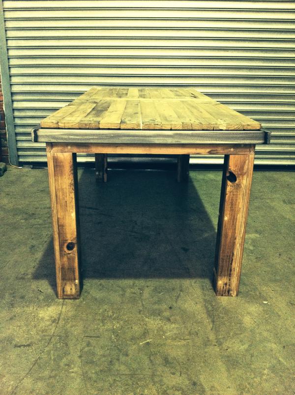 recykal's tweet photo. @recykal: Square 4 seater, crafted from reclaimed wood and steel. Ground and sealed steel rim http://t.co/sALcKjQDYW http://t.co/fyugEosBzg