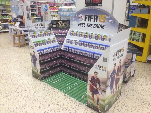 NenePackaging's tweet photo. It's launch day and our POS is looking great in stores!! #FIFA15Friday @EA http://t.co/pjJZL97Oy3
