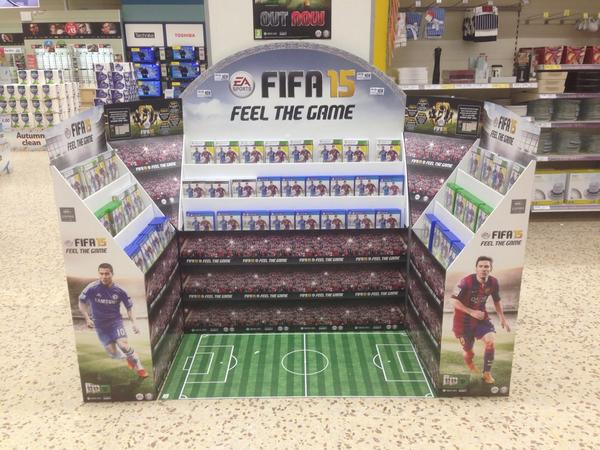 NenePackaging's tweet photo. It's launch day and our POS is looking great in stores!! #FIFA15Friday @EA http://t.co/pjJZL97Oy3