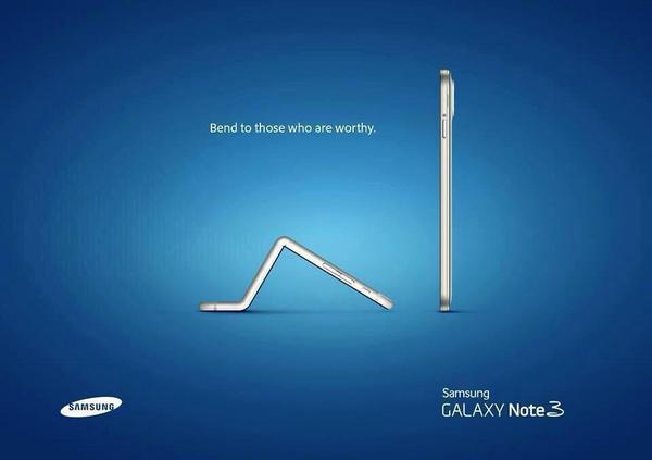 Dbitteh's tweet photo. Samsung's new cleaver ad aimed toward Apples bendy/faulty iPhone. How will Apple defend their brand image? #rumkt510 http://t.co/qigENZodAt
