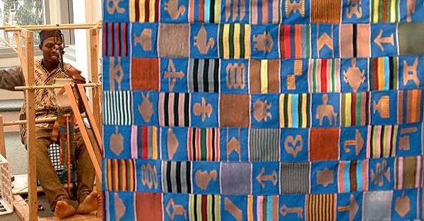 AtHomeinAfrica1's tweet image. Tomorrow,12-3 Ewe weaver Chapuchi Ahiagble working across from Galleries@ CSU;Yoruba textile artist Gasali Aderemo