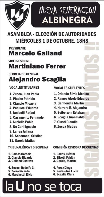 laUnosetoca's tweet photo. Elección de Autoridades en Club Universitario Miércoles 1 de Oct
Lista #NuevaGeneracionAlbinegra
@lzaffiro @eldialp http://t.co/dRBn2kF4Aa