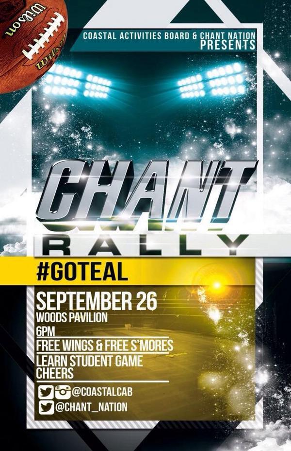Dont forget the #ChantRally tonight at 6pm! @IngleHallatCCU <a href="/EaglinHall/">Eaglin Hall</a> <a href="/PEDMCO/">CCU Wood's Community</a> <a href="/CCU_Sandhills/">Sandhills</a> <a href="/CCUGrandStrand/">CCU - Grand Strand</a>