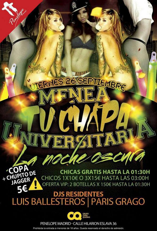 WLSPenelope's tweet photo. Este finde en Penélope:

Viernes: MENEA TU CHAPA UNIVERSITARIA

Sábado: Yumanyi La Esencia

Listas: 686 069 006 📋📲 http://t.co/YMzF0fzYV2