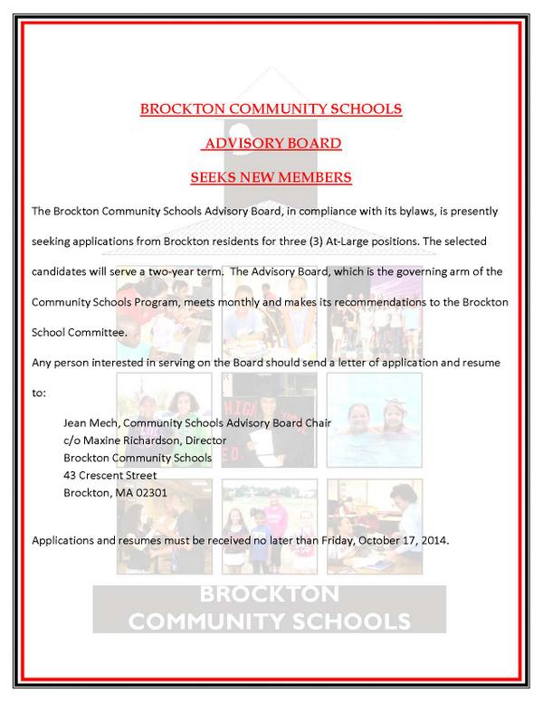 brocktoncs's tweet photo. Brockton Community Schools Advisory Board seeks three (3) new members.  Come join us..... http://t.co/pOSwBTcN6u