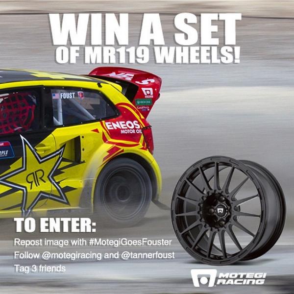 TannerFoust's tweet photo. Motegi Racing is giving away a set of #MR119 wheels! To win; 1. Repost this image with #MotegiGoesFouster 2. Foll... http://t.co/TT1c40fk5j