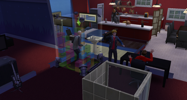 Michael is playing video games, Ashton is dancing, Calum is yelling at Ashton, Lukes in the other room pooping