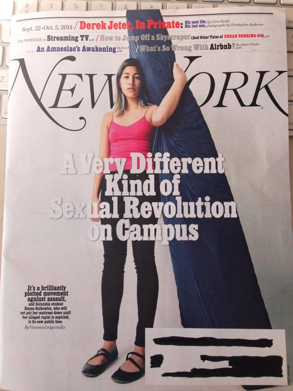 lisasilvera's tweet photo. modern female power, intelligence, resourcefulness &amp; media support. @NYMag YOU RULE #EmmaSulkowicz #carrythatweight http://t.co/HdGU1Rfvl5