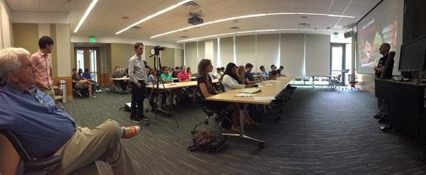 Nick_Spiller's tweet photo. Learning "How to Start Starting a Company" with @JoshuaBaer at Freshman Founders Launchpad. #startupUT http://t.co/u8hacBXwLL