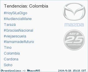 trendinaliaCO's tweet photo. #lamamadelfuturo acaba de convertirse en TT ocupando la 6ª posición en Colombia. Más en http://t.co/tt5CDy7qS3 http://t.co/nnEogotcsU