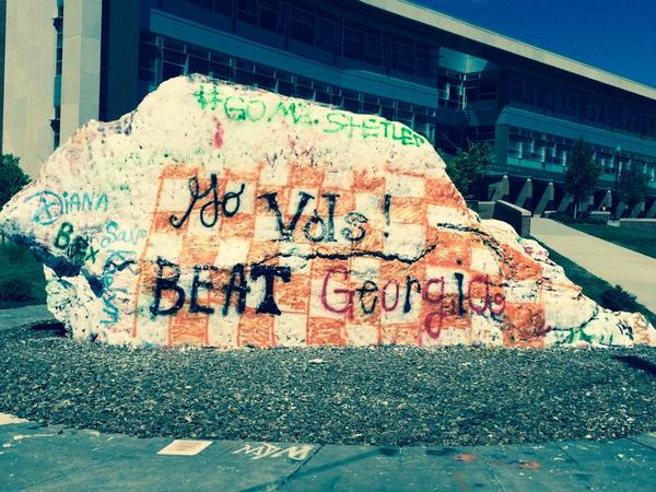 UTKnoxville's tweet photo. The Rock got its checkerboard on yesterday to cheer for @Vol_Football this weekend! #GoVols #BeatGeorgia http://t.co/KqnBFRsgfN