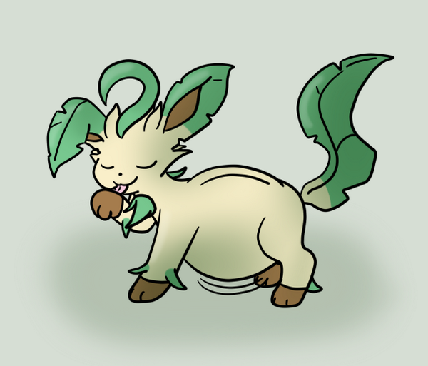 PokemonVore's tweet image. A happy little Leafeon with a big prey filled belly~ &amp;lt;3