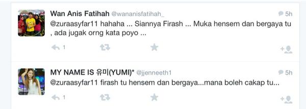 zuraasyfar11's tweet photo. Korang berdua komen pasal #firash mcm berjanji je sbb sama..Haha 😁😁😆😆 @wananisfatihah_ @jjenneeth1 http://t.co/RN2fksXzhQ