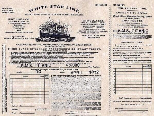HistoriaDiceQue's tweet photo. Así eran los pases de abordaje del Titanic. http://t.co/agOy3cUtho