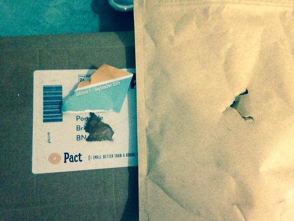 Lottafrances's tweet photo. @pactcoffee Disaster! Received our delivery this morning complete with sellotaped puncture wound! http://t.co/lnbHtNL7ba