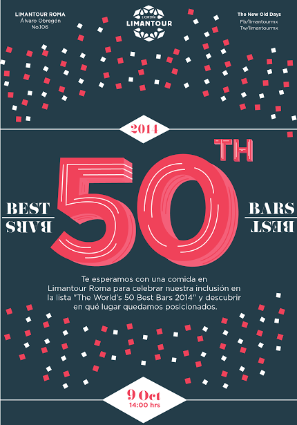 LimantourMX's tweet photo. Estamos en la lista de los 50 mejores bares del mundo. ¡Acompáñanos a Celebrarlo! #Worlds50BestBars http://t.co/06Dk15Azxg