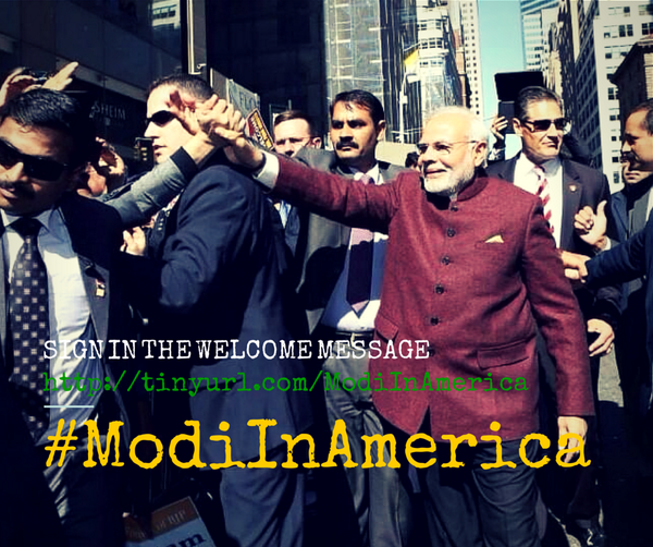 pmvisit's tweet photo. Join us in welcoming The Honorable PM Modi by signing in the welcome message: http://t.co/3W5SJPeNzK #ModiInAmerica http://t.co/EuyRjwOmTO