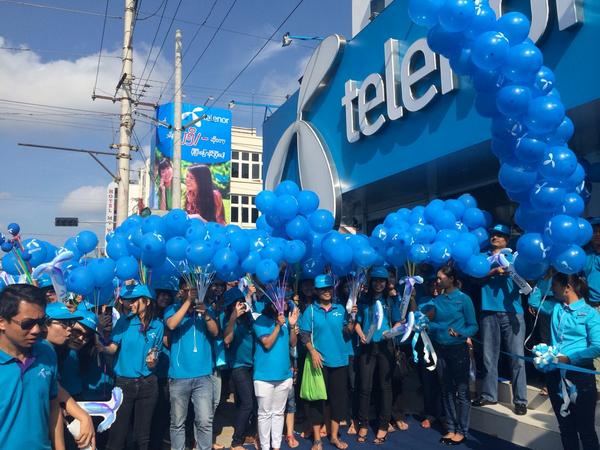 atommyanmar's tweet photo. A very blue welcome at the official opening of our first Telenor shop in Myanmar http://t.co/pKbYEii1Vh