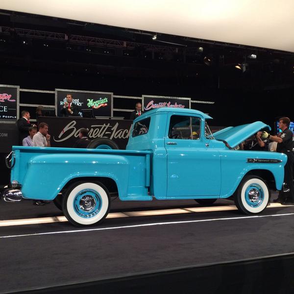 Barrett_Jackson's tweet photo. One look and all you can say is "wow"! 1959 #Chevy 3100 #Pickup. #BarrettJackson #LasVegas http://t.co/xYBZF9sSXN