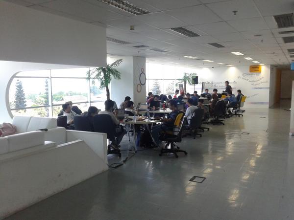 UNGlobalPulseAP's tweet photo. It's Saturday morning, but don't tell it to these guys! Still hacking away at #Data4id after a night of coffeine :-) http://t.co/6IOargnK1b