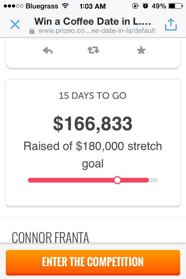 FaithForFranta's tweet image. Have you donated? prizeo.com/prizes/connor-… &amp;lt; donate here! on $13,167 to go until our goal! @ConnorFranta #thirsty