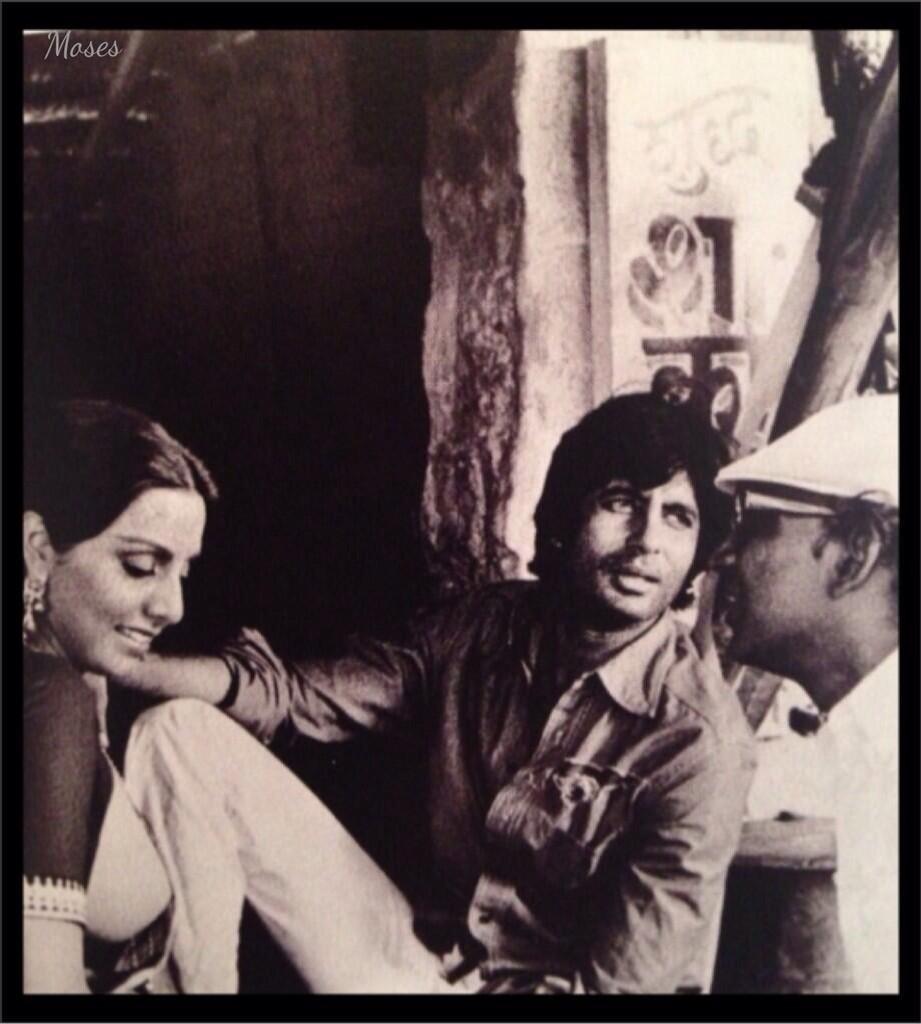 Amitabh ji with Yash Chopra ji & Neetu ji during Kala Pathaar shoot- what a film ! Happy Bday Yash ji 