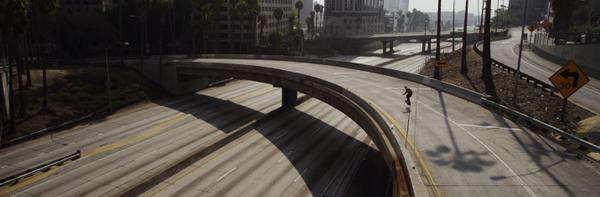 Inertial's tweet photo. A skateboarder making the most of an abandoned Los Angeles. http://t.co/2sO5YRnAYP #skateboarding http://t.co/OVB4Xj6djb
