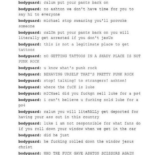 meltingforluke's tweet image. being 5sos' bodyguard be like: