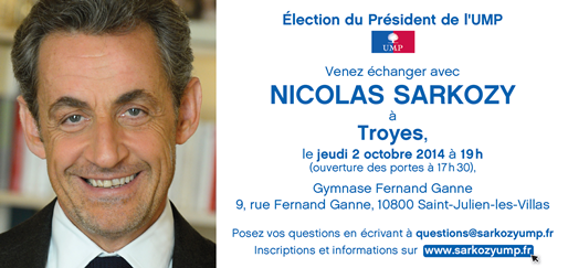 Venez échanger avec <a href="/NicolasSarkozy/">Nicolas Sarkozy</a> à Troyes jeu. 2/10 à 19h. Posez vos questions > questions@sarkozyump.fr #NSTroyes
