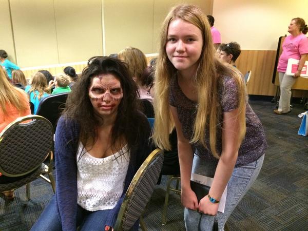 techolina's tweet photo. Getting ready with the zombie! @geekigirls @reKode @KaplanNews @FIU #kodegirls #techgirls http://t.co/vHNk1gmUiB