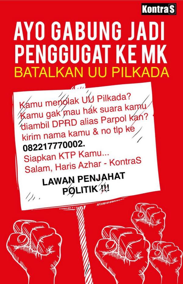 RT <a href="/purplerebel/">DhyCat</a> Buat yang diluar kota Jakarta dan ingin terlibat dalam gugatan ke MK, sila liat eflyer <a href="/KontraS/">KontraS</a>