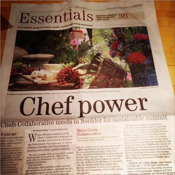 chefscollab's tweet image. Excited to be on the front page of the #Boulder @dailycamera! tinyurl.com/orokvn5 #ChefPower #ChefSummit14