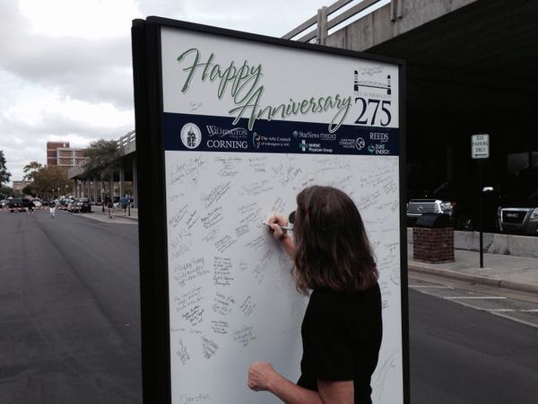 Going for Guinness record for largest anniversary card with most signatures! Look for it around town #HBDilm