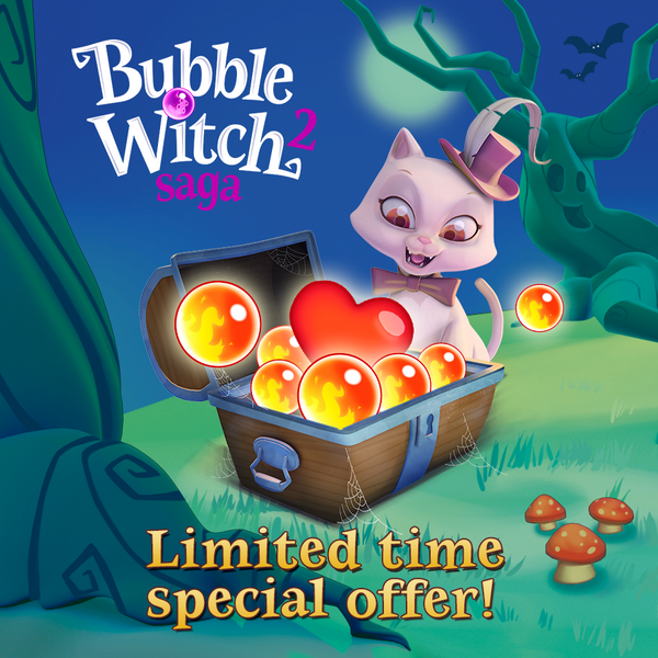 Bubble_Witch's tweet photo. "Now this is what I call MAGIC! Such a good offer! Buy a #FireBubble and get #UNLIMITEDLives. Meow!" - Violet http://t.co/aJVkYVSXXN
