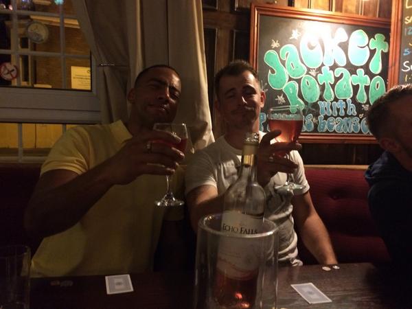 Quinnie05's tweet photo. @BenjiSymes @peterheritage11 @wackerwoodley Couple of lunatics #hardestmeninfootball #rosè #kunts http://t.co/HHYLWUQK5q