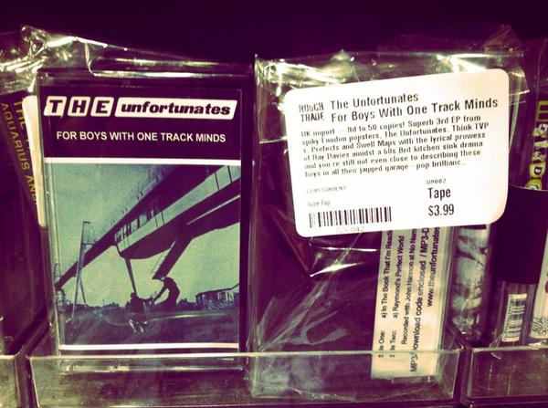 UnfortunatesThe's tweet image. Happy #cassettestoreday! You can buy our 3rd cassette EP, For Boys With One Track Minds, in Rough Trade NY @CSD_2014