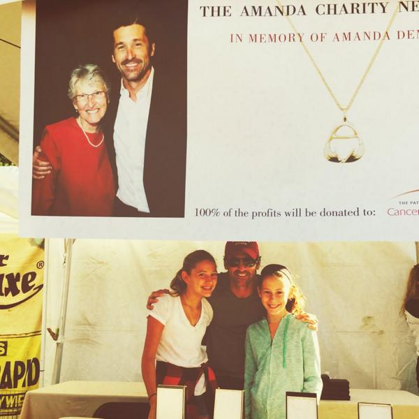 PatrickDempsey's tweet photo. #whoareyouherefor 
Working the booth at the #DempseyChallenge. The Amanda necklace. http://t.co/4rQlmuZMEG http://t.co/zh1rvaStY3