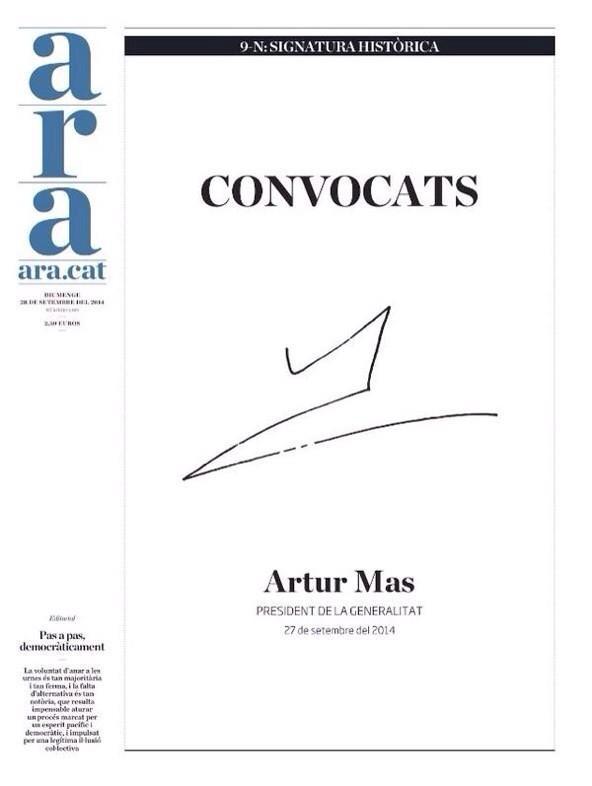 Portada <a href="/diariARA/">diariARA</a> de demà. No hi caben interpretacions. Directa. #EstemConvocats9N #9N2014 #consulta  #PresidentMas