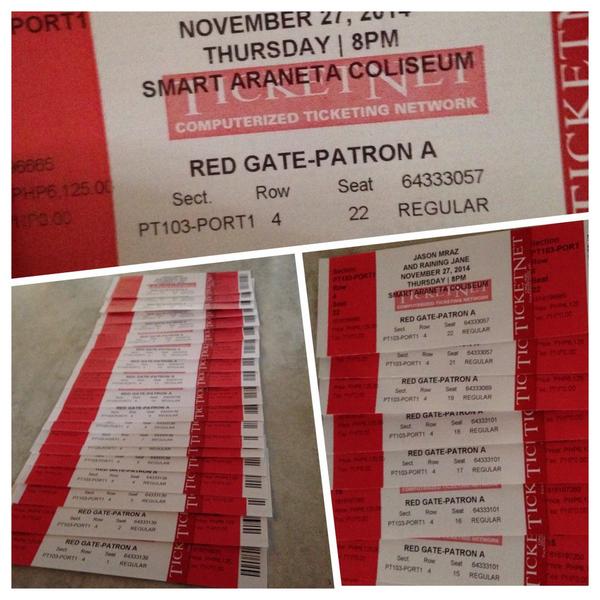 PinoyMRAZians's tweet photo. #tickethoarding PinoyMrazians unite! See u at the concert @jason_mraz @MrazTeam #JasonMrazMNL @mmilive @ovationprod http://t.co/OkrhWI3gzi
