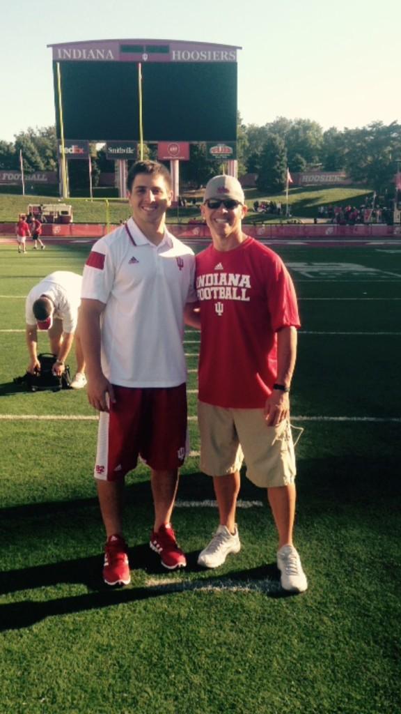 2013 graduate Griff Oakes standing with his dad at exact spot of his 58 yrd FG. It was an IU record.