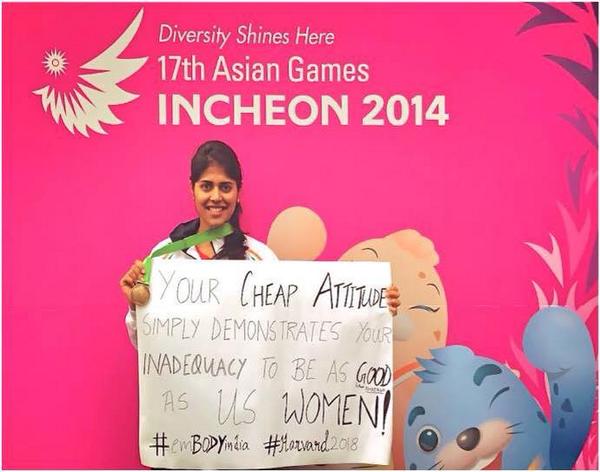emBODYindia's tweet photo. Harvard student/Asian Games medallist shows her support for the #embodyindia campaign! #embodyindia #girlpower http://t.co/jvko9RW450