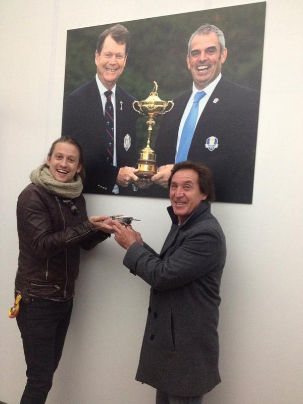 TheJonesGang's tweet photo. Mr @KenneyJones and Mr @JimStapley everybody #RyderCup2014 http://t.co/i0gS86V9eb