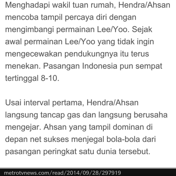 INDONESIAinLOVE's tweet photo. Ini Ceritanya Hendra/Ahsan Bisa Juara (Bag1) Sempet tertinggal 8 -10 : #Badminton #AsianGames2014 http://t.co/IusN1cfDk8