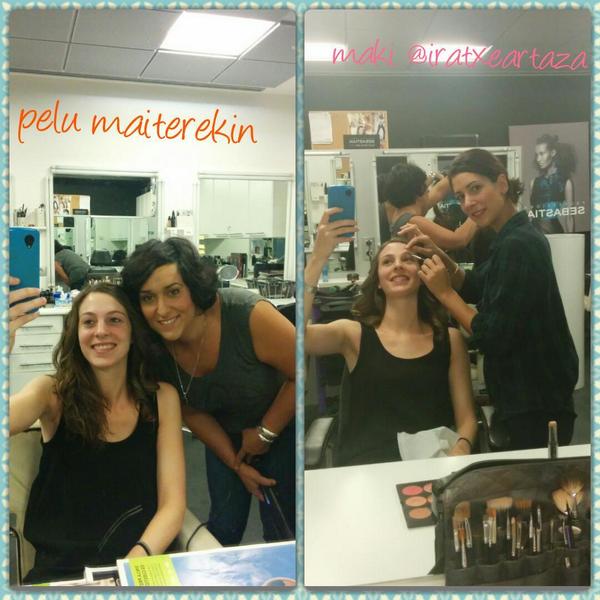 JuneAnsoleaga's tweet image. Hauek dira gure artistak @ArtazaIratxe makillajean eta @Makeupleku ilea apaintzen ;)